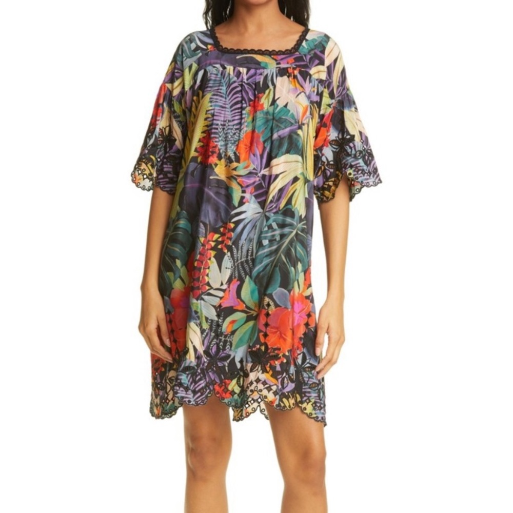 Johnny Was Jade Shari Tropical Print Silk Dress in Floral Multi